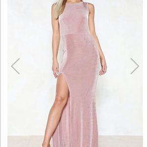 ❤️ SOLD ❤️ Pink shimmer maxi dress with high slit